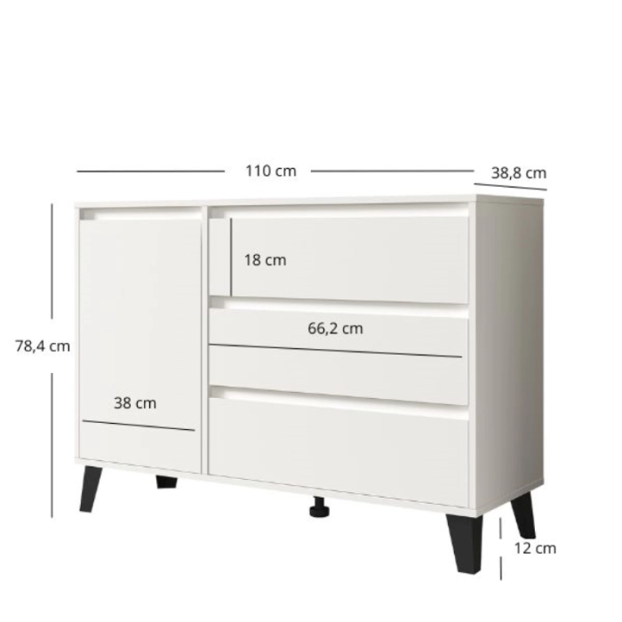 Komoda Borg Biały Mat 1d3s , nóżka , szuflady